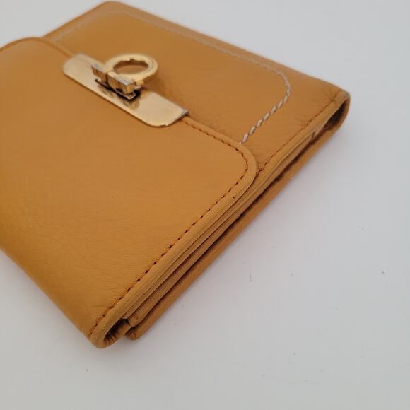Salvatore Ferragamo Gancini Wallet Medium Bifold Mustard Yellow Leather Unisex - Picture 9 of 12
